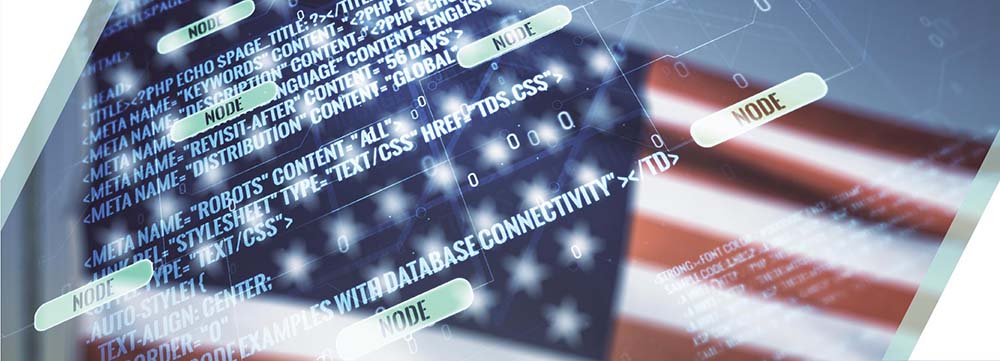 American flag with code script