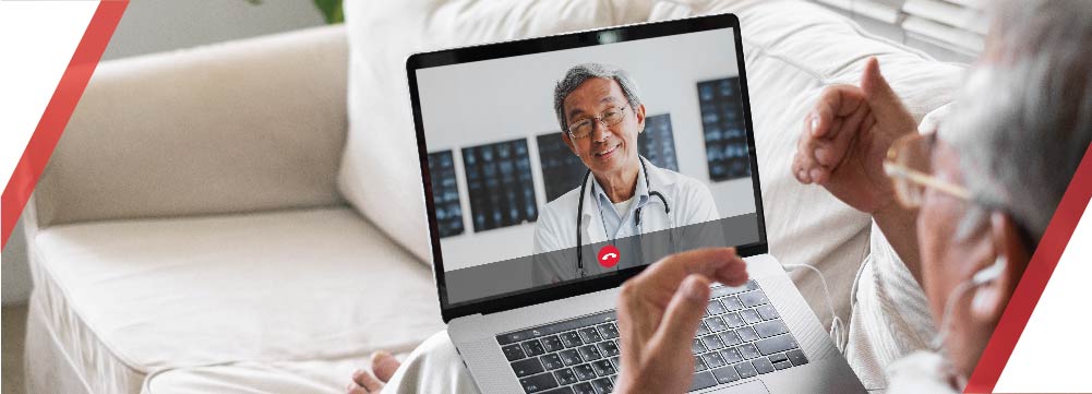 Person talking to doctor via Telehealth.