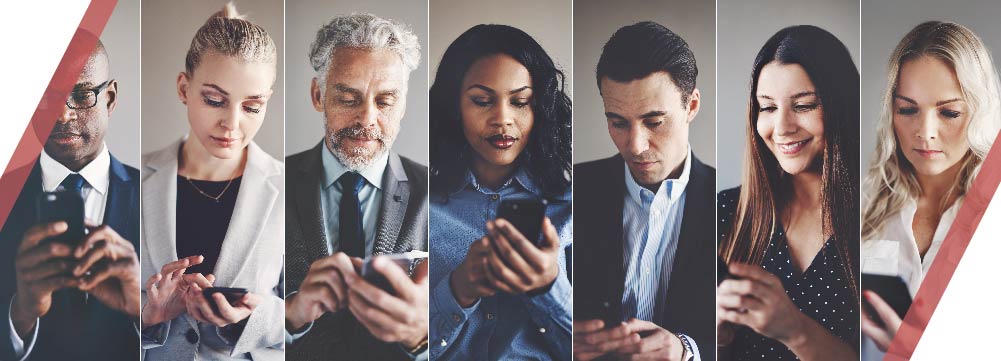 Diverse people using their phones
